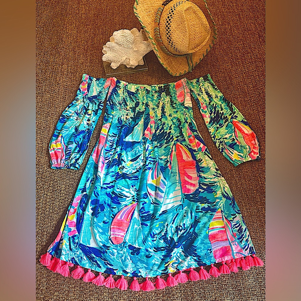 Lily Pulitzer off the Shoulder Dress with Tassels